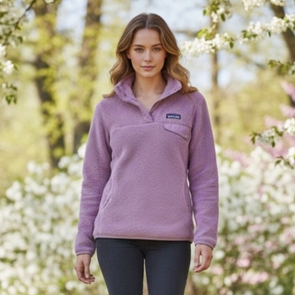 Patagonia Re-Tool‎ Snap-T Pullover Top Womens Medium Purple Sweatshirt Fleece